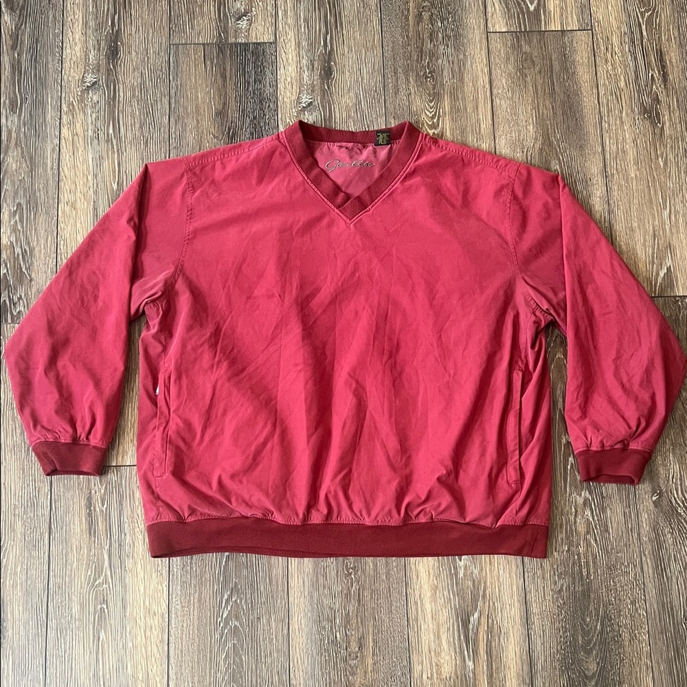 Glen Echo Red Golf Athletic V-Neck Lined Pullover Windbreaker Mens XXL Vintage